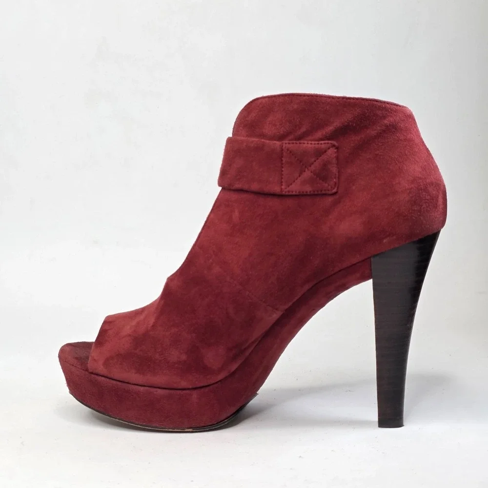 Michael Kors Devenport Bootie Womens Size 9.5 Burgundy Suede Shoes Heels Sandals